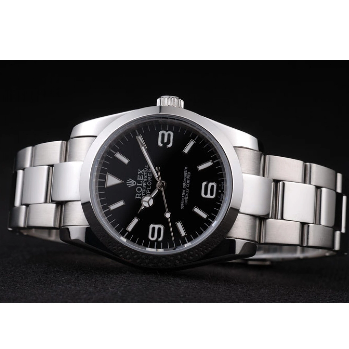Aaa fake watches Explorer 98087 Black Dial Rolex Polished Steel Stainless 0715